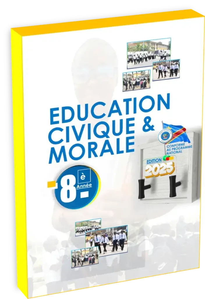 Couverture du manuel d'Éducation Civique et Morale (ECM) pour la 8ème année, édition 2025.