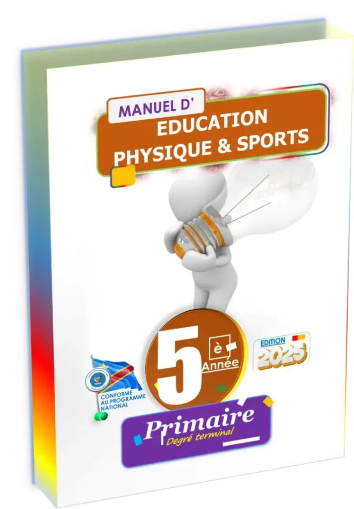 Couverture du manuel d'Éducation Physique et Sport pour la 5ème année primaire en RDC, édition 2025.