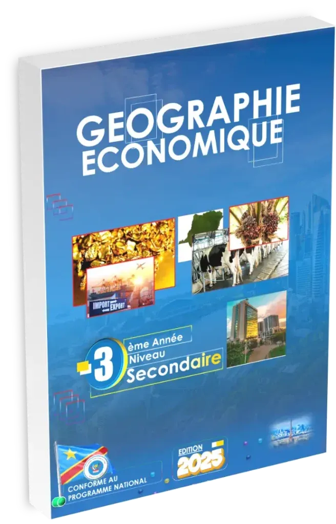 Couverture du manuel scolaire de Géographie pour la 3ème année en RDC, édition 2025.