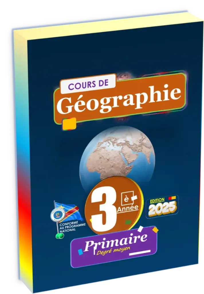 Couverture du manuel de Géographie pour la 3ème année primaire en RDC, édition 2025