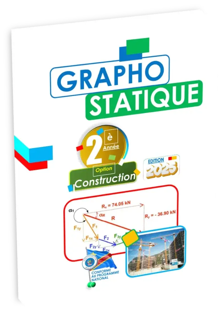 Couverture du manuel scolaire de Graphostatique pour la 2ème année de l'option Construction, édition 2025.