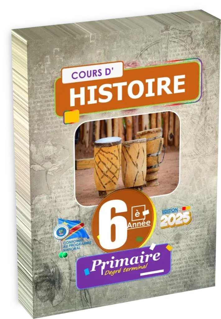 Couverture du manuel d'Histoire pour la 6ème année primaire en RDC, édition 2025.