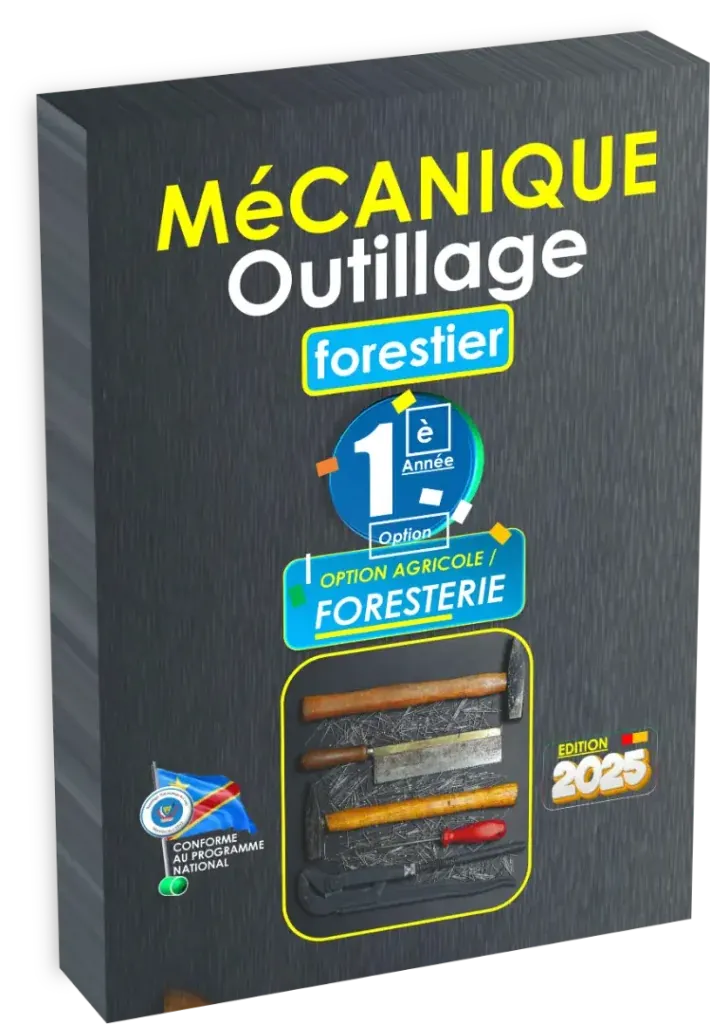Couverture du manuel de Mécanique et Outillage Forestier, 1ère année, programme de la RDC.