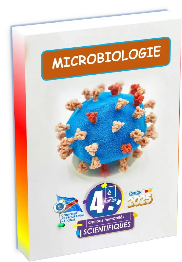 Couverture du manuel de Microbiologie pour la 4ème année option scientifique en RDC, édition 2025.