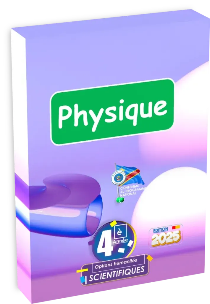 Couverture du manuel de Physique pour la 4ème année option scientifique en RDC, édition 2025.