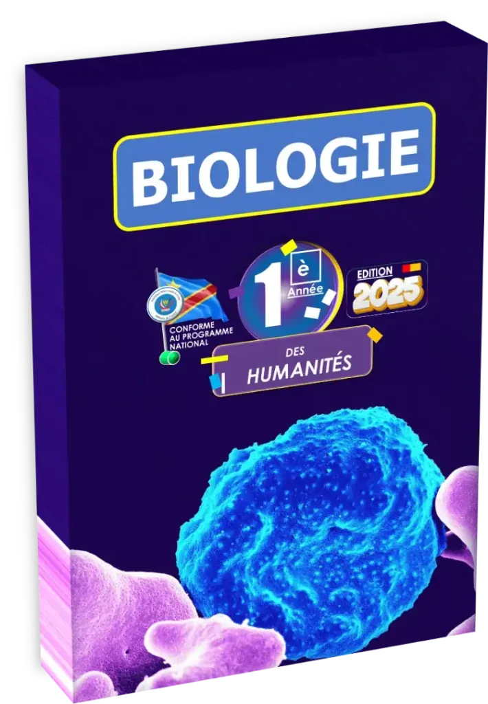 Couverture du manuel de Biologie pour la 1ère année des Humanités en RDC, édition 2025.