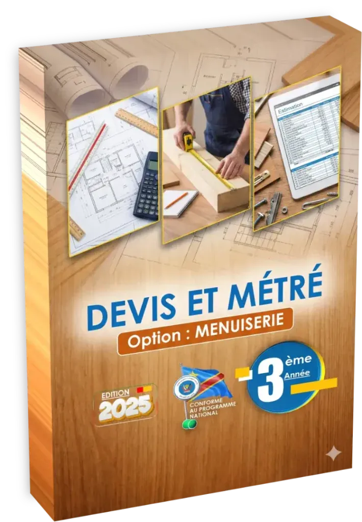 Couverture du manuel scolaire 'Devis et Métré' pour la 3ème année en menuiserie.