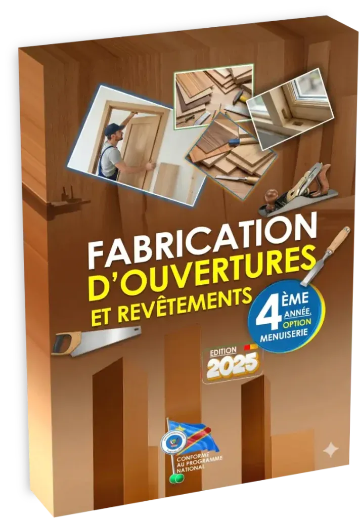 Couverture du manuel scolaire de menuiserie pour la 4ème année, section fabrication d'ouvertures et revêtements.