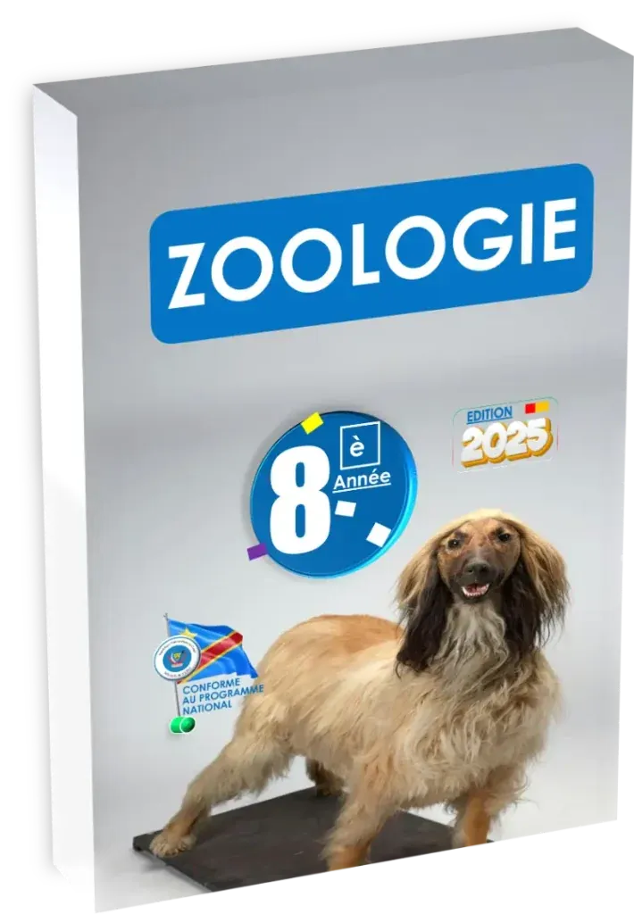 Couverture du manuel scolaire de Zoologie pour la 8ème année en RDC, édition 2025.