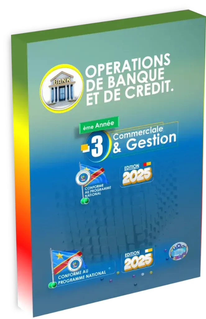 Couverture du manuel scolaire 'Opérations de Banque et de Crédit', édition 2025, pour l'enseignement technique en RDC.