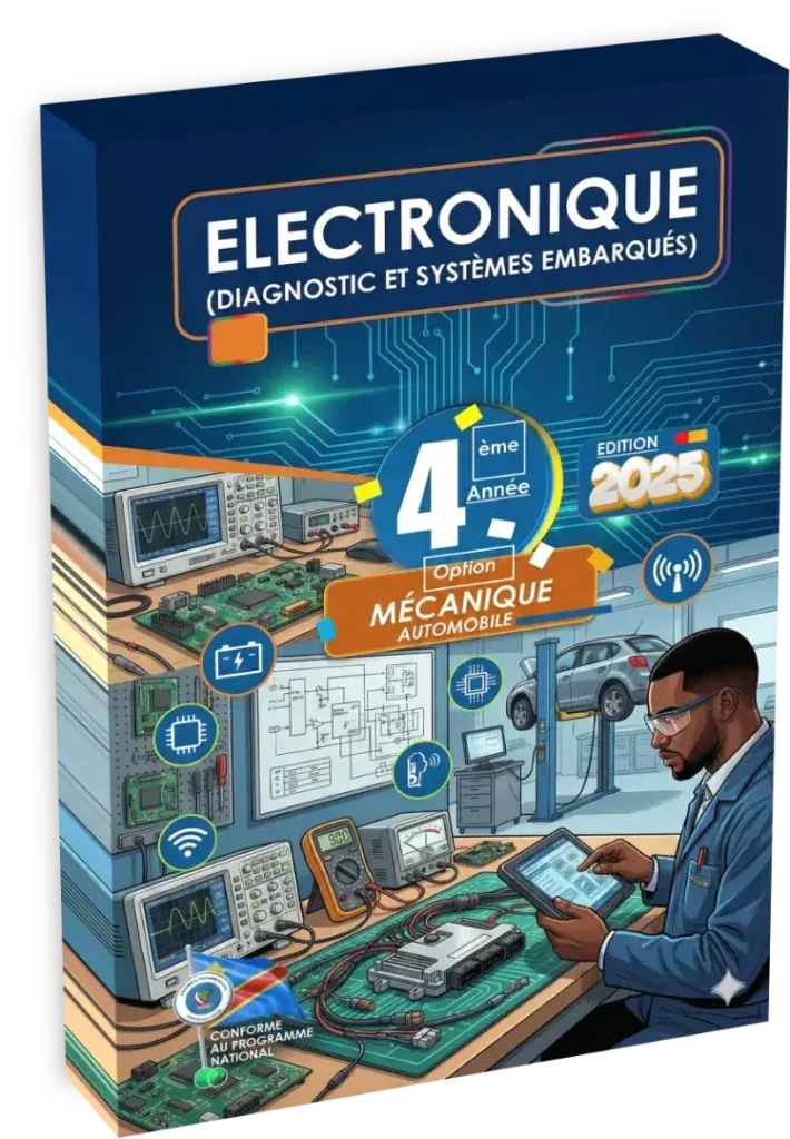 Couverture du manuel scolaire d'électronique pour la 4ème année en mécanique automobile.