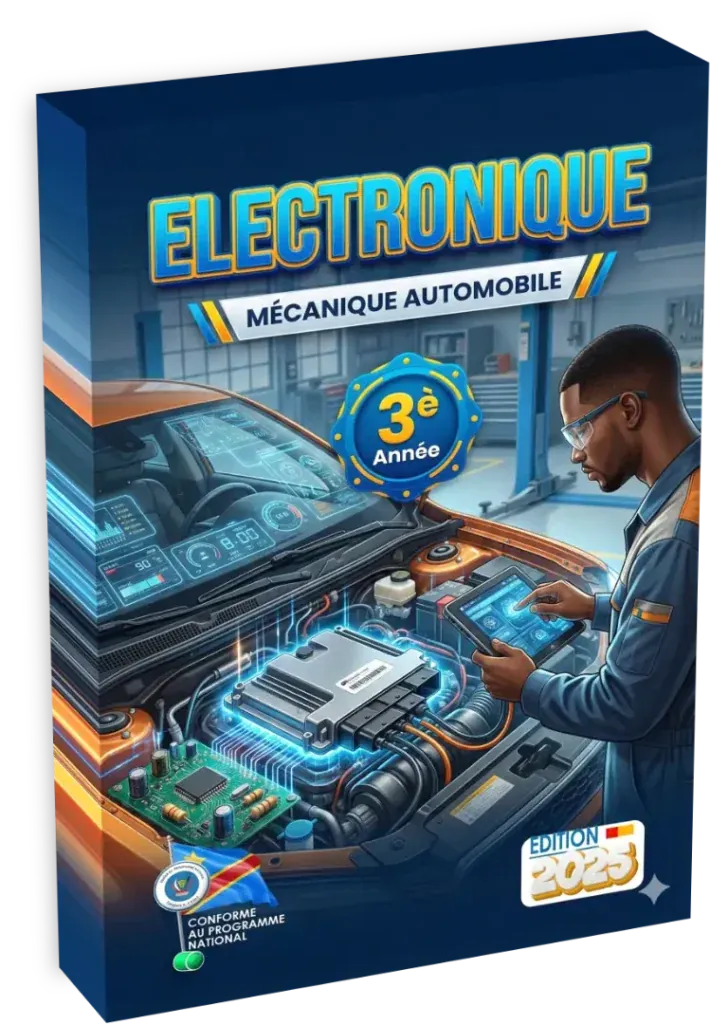 Couverture du manuel scolaire d'électronique pour la 3ème année en mécanique automobile.