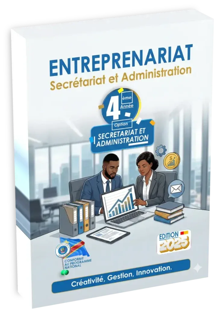 Couverture du manuel scolaire d'Entrepreneuriat pour la 4ème année, option Secrétariat et Administration, édition 2025.