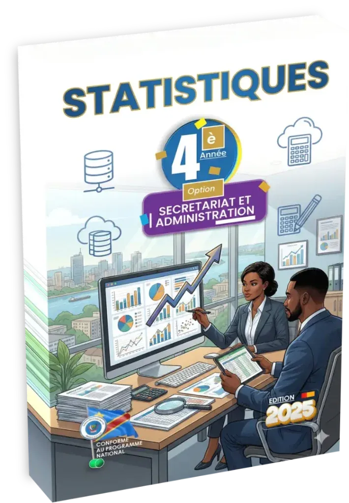 Couverture du manuel de Statistiques pour la 4ème année option Secrétariat et Administration en RDC.