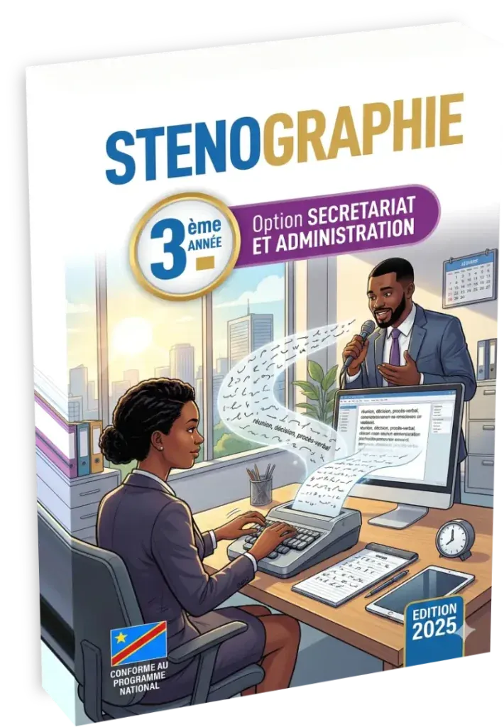 Couverture du manuel de Sténographie 3ème année, option Secrétariat et Administration.