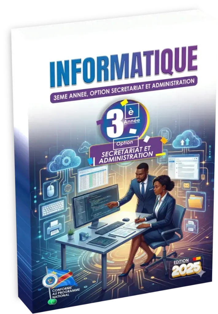 Couverture du manuel d'Informatique 3ème année, option Secrétariat et Administration, édition 2025.