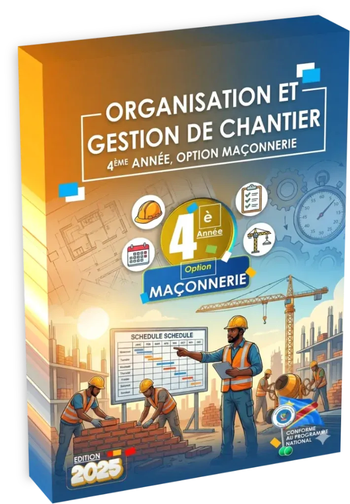 Couverture du manuel scolaire Organisation et Gestion de Chantier pour la 4ème année, option Maçonnerie.