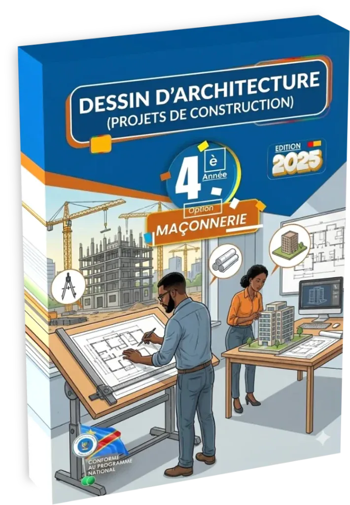 Couverture du manuel de Dessin d'Architecture pour la 4ème année, option Maçonnerie, enseignement technique en RDC.