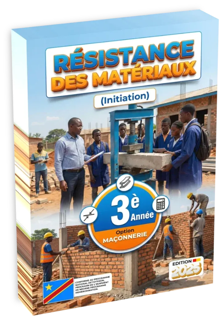 Couverture du manuel scolaire Résistance des Matériaux (Initiation) pour la 3ème année, option Maçonnerie en RDC.