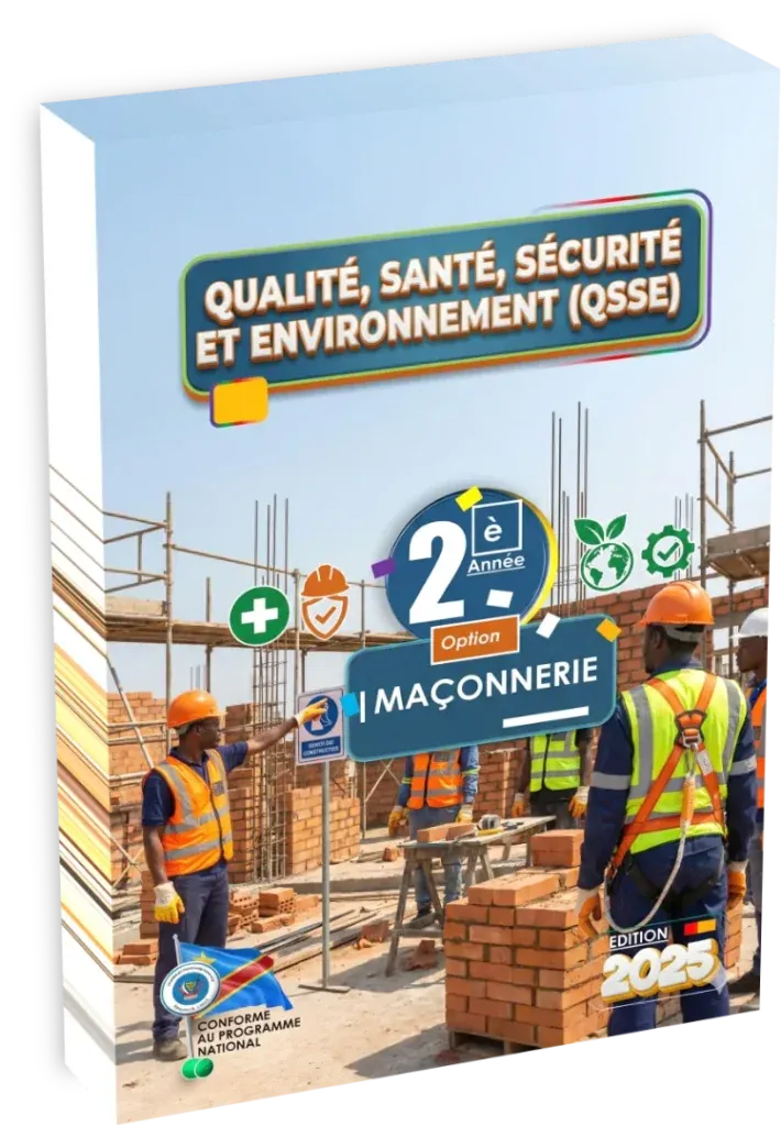 Couverture du manuel scolaire Qualité, Santé, Sécurité et Environnement pour la 2ème année en maçonnerie.