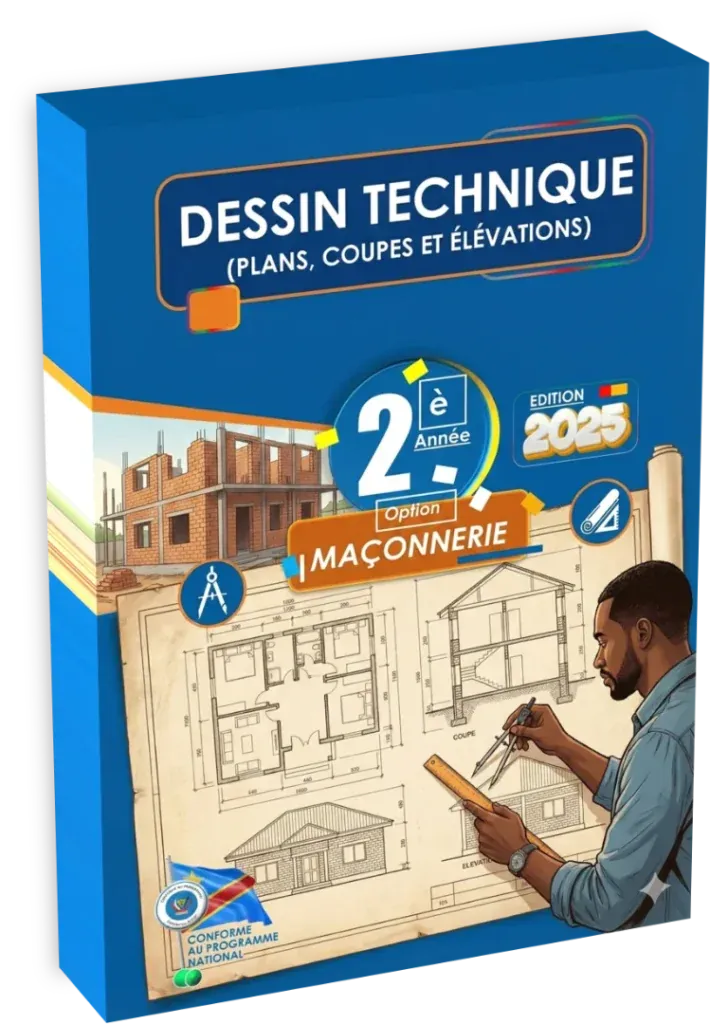 Couverture du manuel de Dessin Technique, 2ème année, option maçonnerie, pour l'enseignement en RDC.