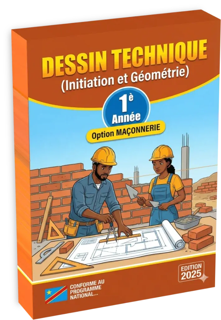 Couverture du manuel de Dessin Technique pour la 1ère année, option Maçonnerie, enseignement secondaire en RDC.