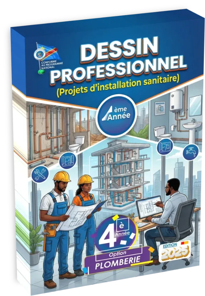 Couverture du manuel de Dessin Professionnel pour la 4ème année, option Plomberie, en RDC.