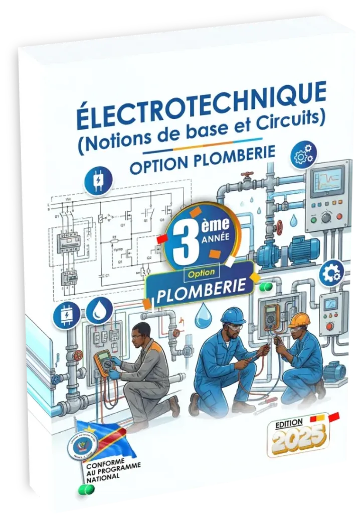 Couverture du manuel scolaire d'Électrotechnique et Plomberie pour la 3ème année de l'enseignement technique en RDC.